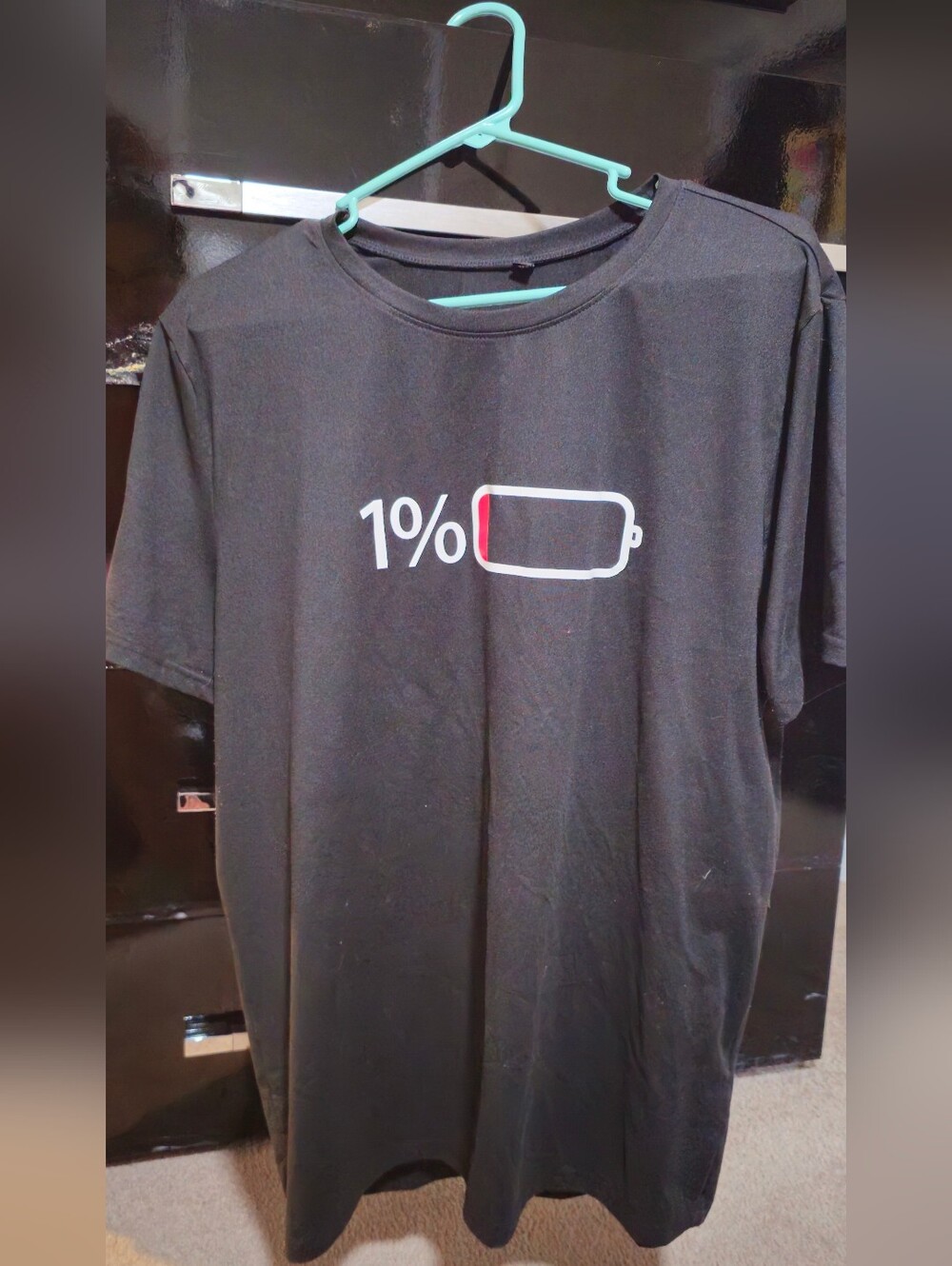 Black Graphic Tee with 1% Battery Design